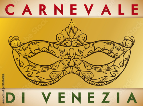 Beautiful Hand Drawn Colombina Mask for Carnival of Venice, Vector Illustration