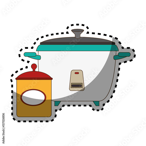 sticker set of colorful rice cooker and salt container vector illustration