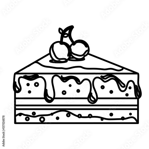 silhouette dessert with cream and cherry vector illustration
