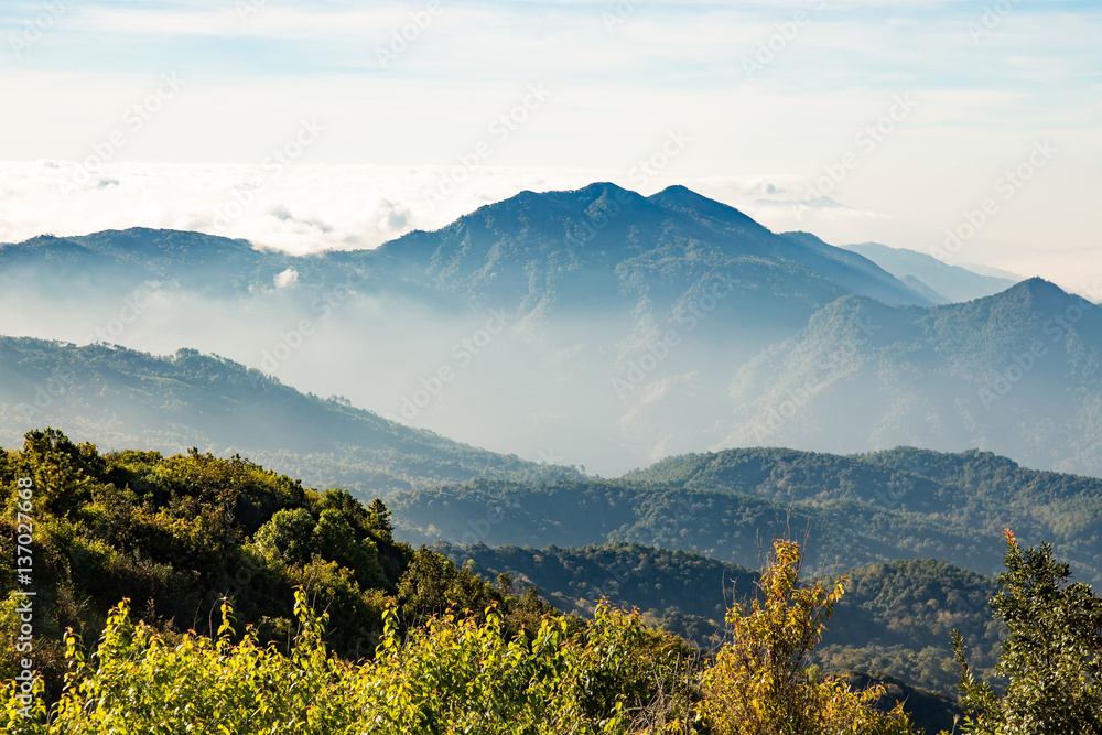 Obraz premium Layer of mountain and misty.