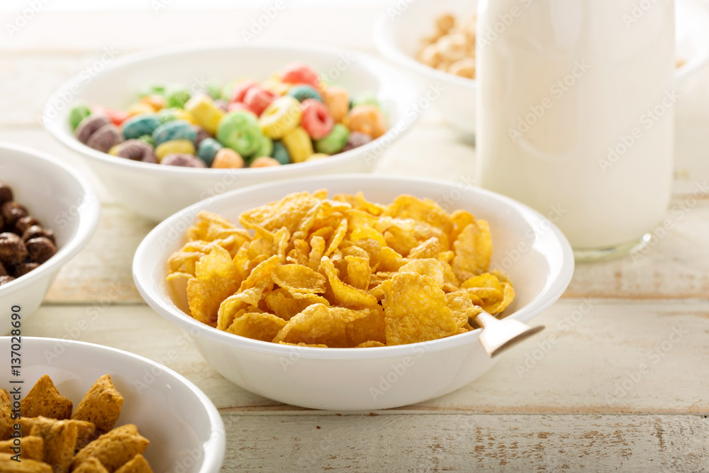 Cornflake cereals in a bowl Cornflake cereals in a bowl
