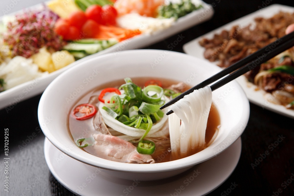 Fresh beef and onion, light and delicious beef rice noodle made of ingredients Fresh beef and onion, light and delicious beef rice noodle made of ingredients
