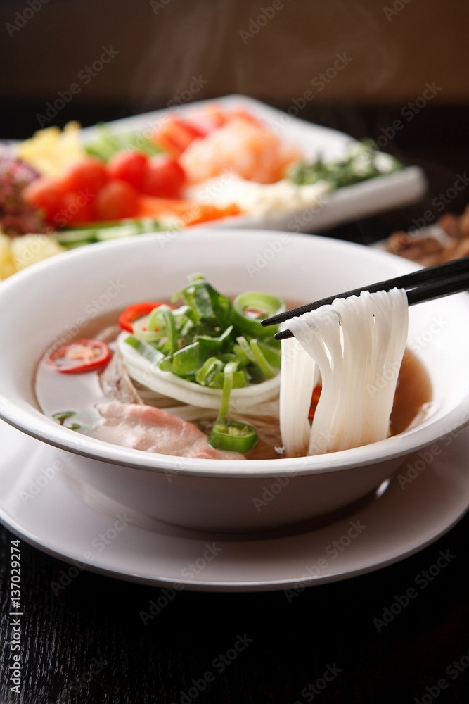 Fresh beef and onion, light and delicious beef rice noodle made of ingredients Fresh beef and onion, light and delicious beef rice noodle made of ingredients