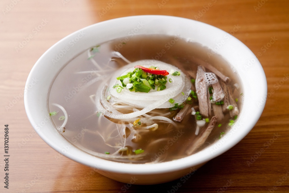 Fresh beef and onion, light and delicious beef rice noodle made of ingredients Fresh beef and onion, light and delicious beef rice noodle made of ingredients