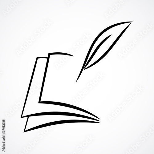 Writer contour symbol with book and pen