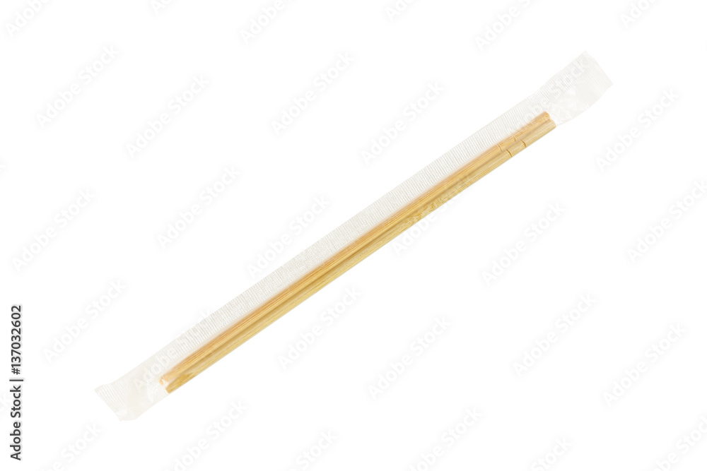 sanitary bamboo chopsticks in plastic package isolated on white sanitary bamboo chopsticks in plastic package isolated on white