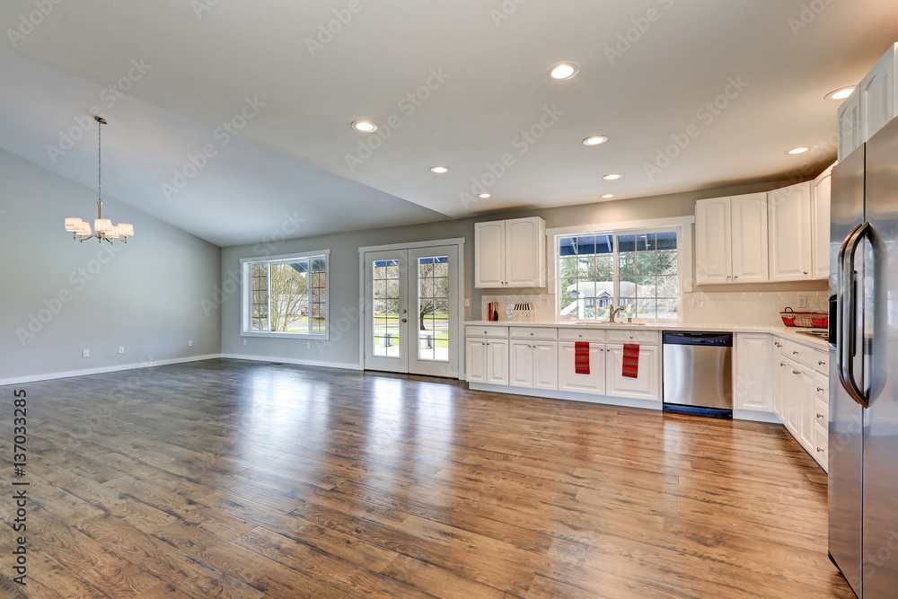 Spacious rambler kitchen interior with vaulted ceiling Spacious rambler kitchen interior with vaulted ceiling