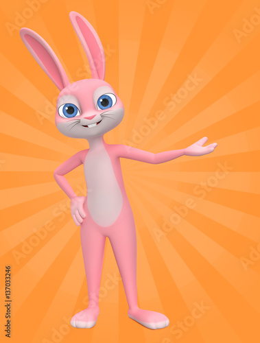 Cheerful pink rabbits indicates a blank space on an orange backg