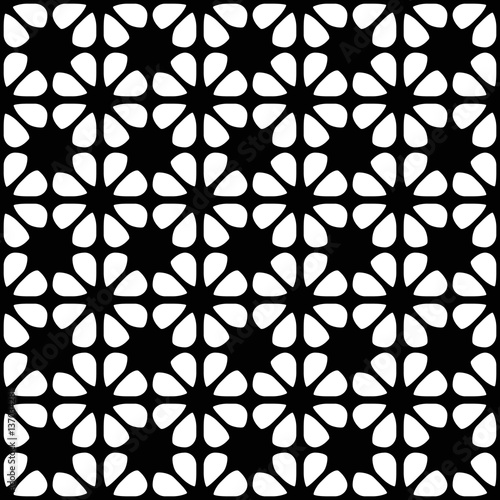 Seamless black and white geometric background with floral elements, outdeco,  laser cutting