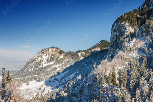 Sunny view of the plain of Fussen from Neuschwanstein castle, Bavaria, Germany. © Neonyn