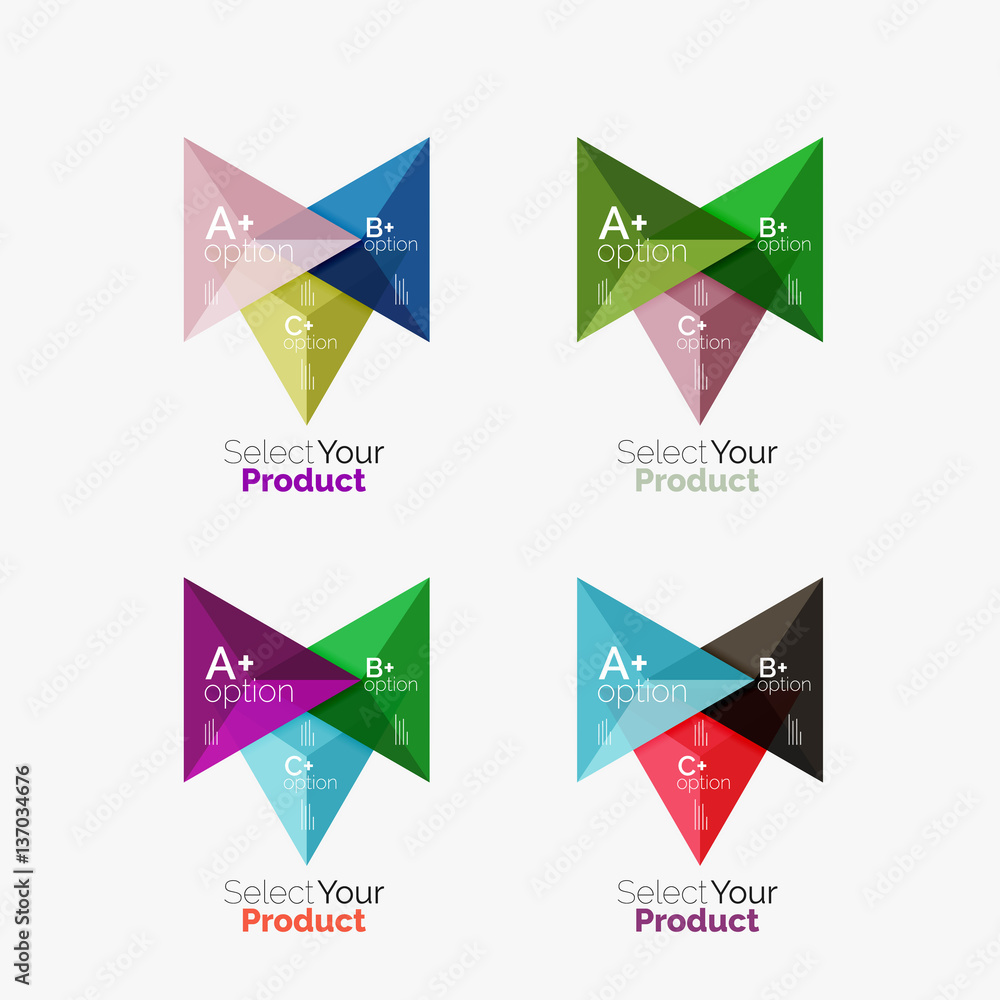 Set of triangle option infographic layouts Set of triangle option infographic layouts