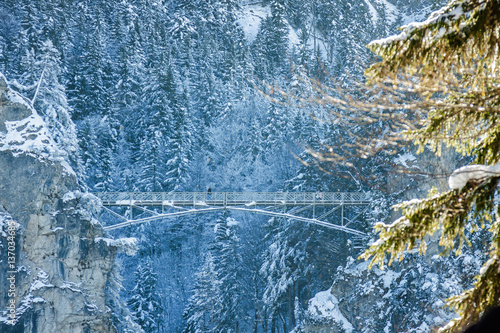 Snowy Bavarian Alps and Hohenschwangau castle from viewpoint of Neuschwanstein castle, Bavaria, Germany. photo