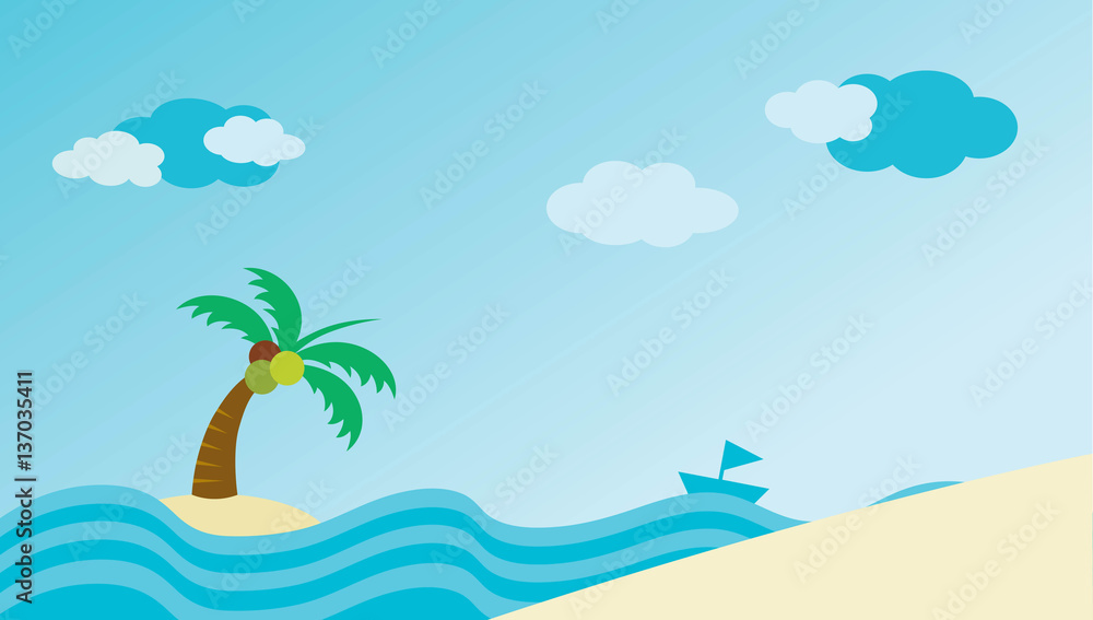Obraz premium Vector beach with waves and blue sky