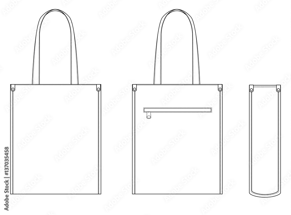 Tote bag fashion flat technical drawing template Stock Vektorgrafik Adobe Stock