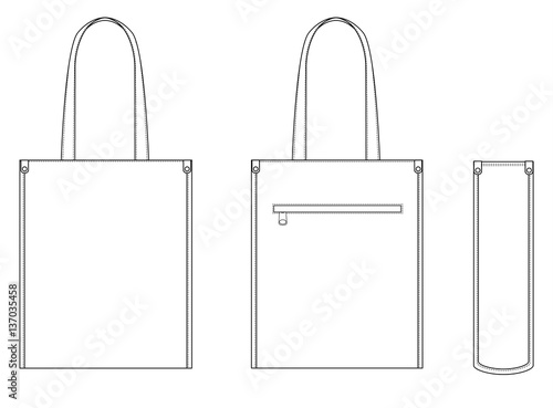 Tote bag fashion flat technical drawing template