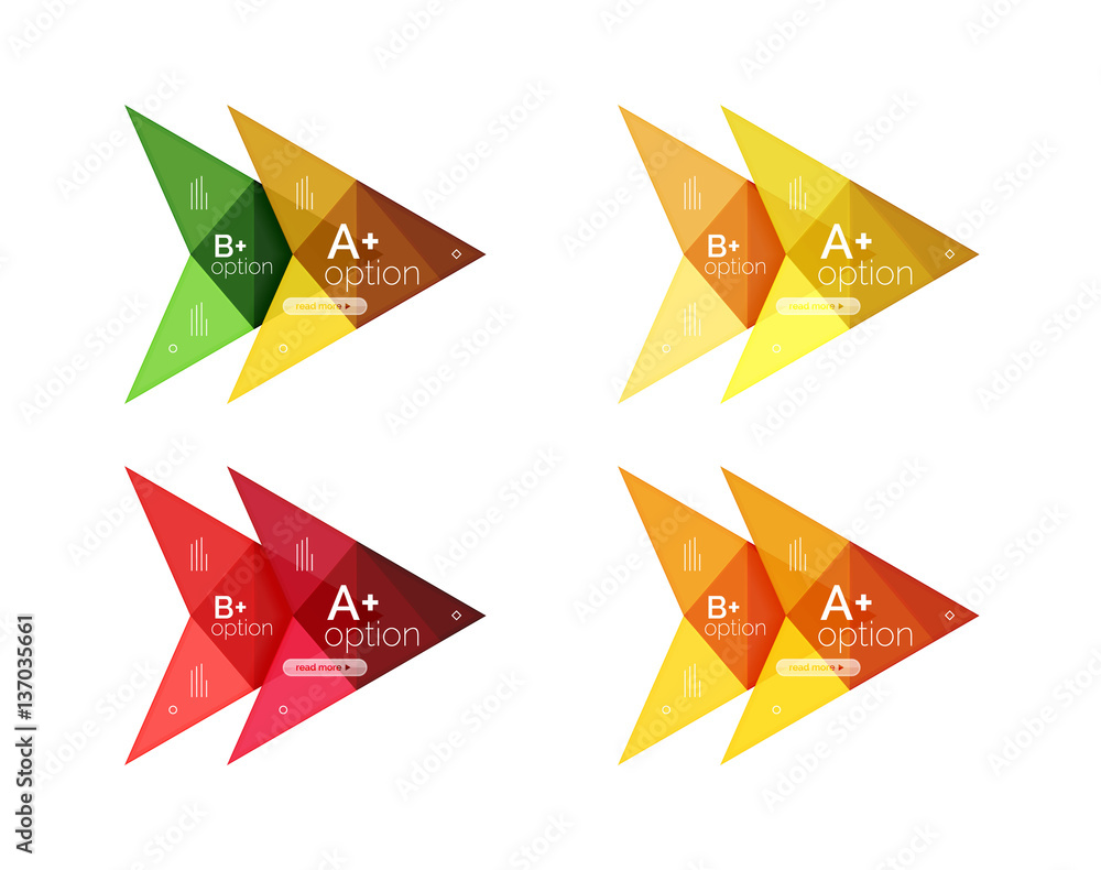 Colorful arrow option infographics banners, business geometric templates Colorful arrow option infographics banners, business geometric templates