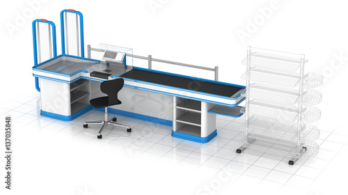 Wallpaper Mural Cashouts supermarket area. Sales shelves. 3d image. Isolated on white Torontodigital.ca