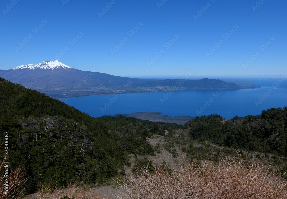 View of the beautiful Volcan Calbuco from half way up Volcan Osorno in the Lakes district of Southern Chile View of the beautiful Volcan Calbuco from half way up Volcan Osorno in the Lakes district of Southern Chile