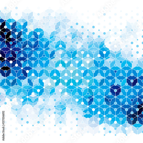 Blue molecular structure abstract geometric pattern background.