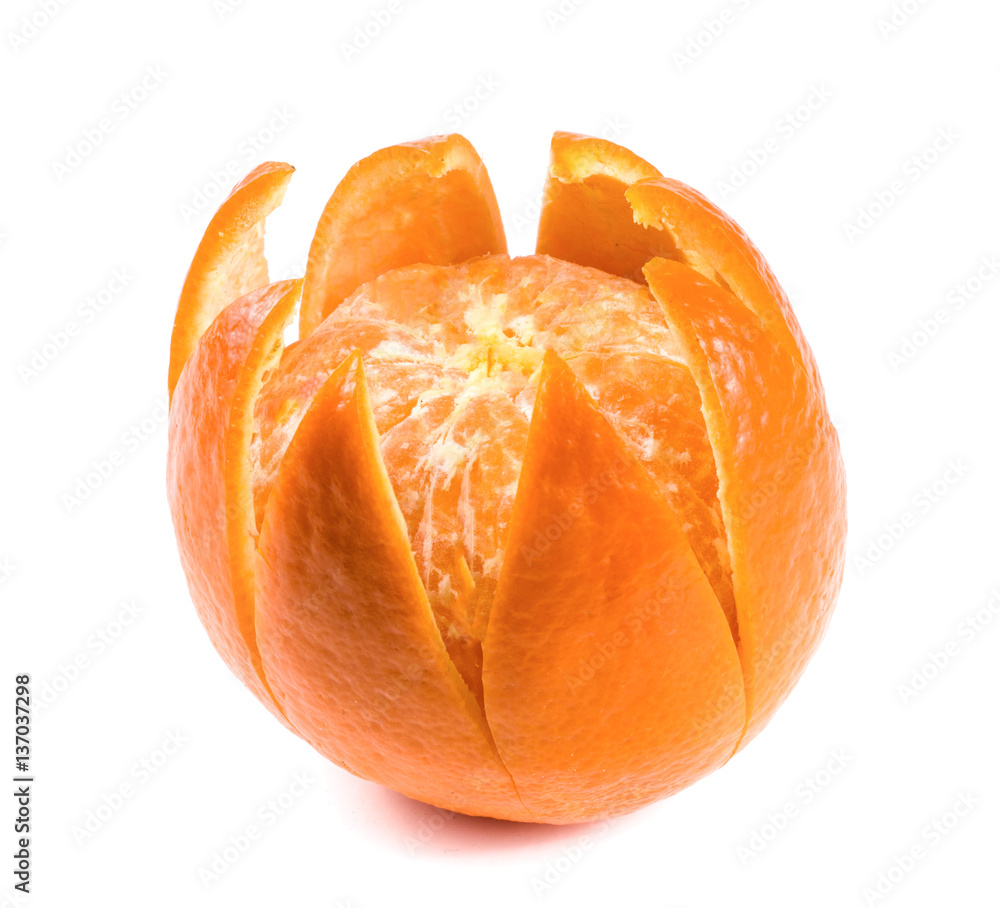 one peeled tangerine isolated on white background one peeled tangerine isolated on white background