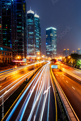 urban traffic with cityscape in city of China. © fanjianhua