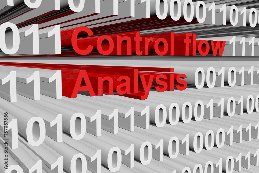 control flow analysis in the form of binary code, 3D illustration