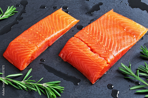 salmon fillet and drops of olive oil photo