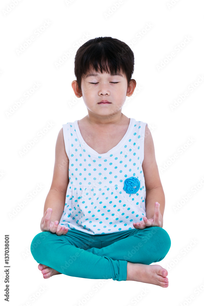 Asian pretty girl is doing yoga exercises. Isolated on white background Asian pretty girl is doing yoga exercises. Isolated on white background