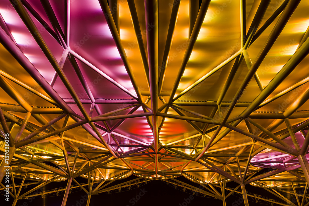 Fototapeta premium Steel structure building in the evening