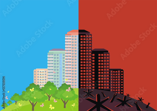 Template of the anti-war leaflet. Opposition of war of peaceful life. The vector background can be used for production of booklets, posters.