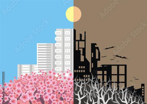 Template of the anti-war leaflet. Opposition of war of peaceful life. The vector background can be used for production of booklets, posters.