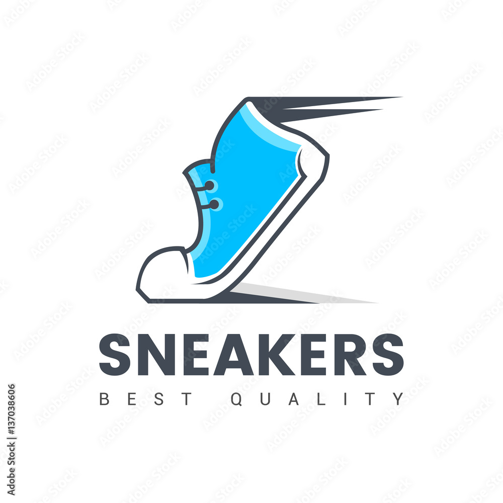 Speeding running sport shoe symbol, icon or logo. Label. Sneakers. Creative design. Vector illustration. Speeding running sport shoe symbol, icon or logo. Label. Sneakers. Creative design. Vector illustration.