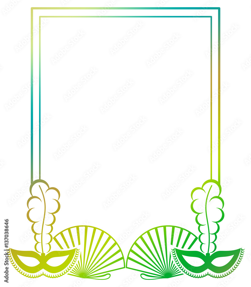 Color gradient frame with carnival masks. 