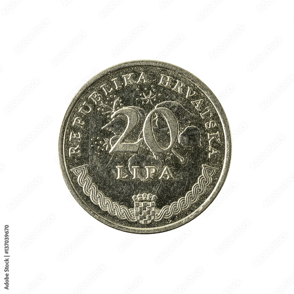 20 croatian lipa coin (2003) obverse isolated on white background 20 croatian lipa coin (2003) obverse isolated on white background