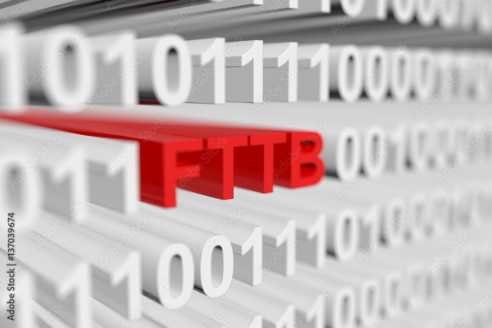 fttb as a binary code with blurred background 3D illustration