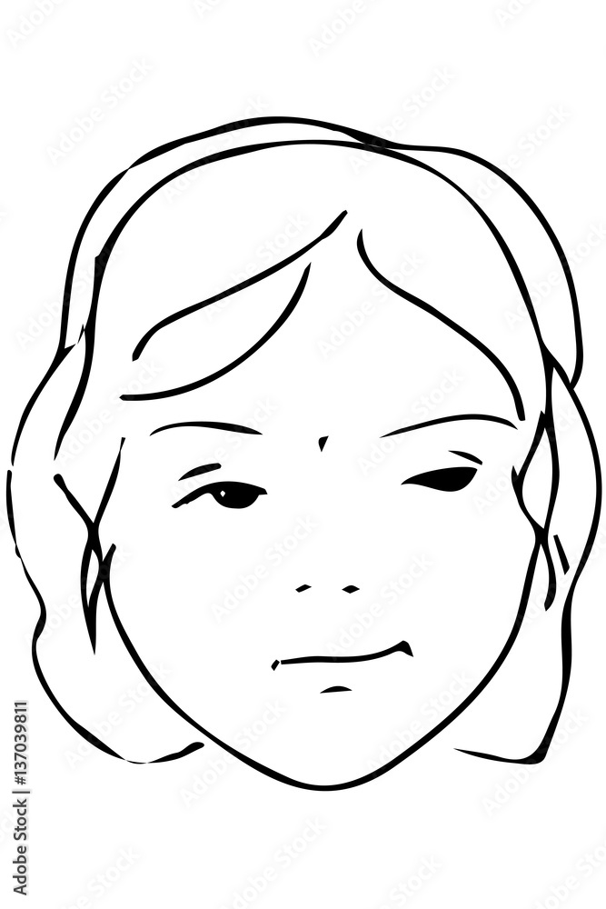 vector sketch of the face of a beautiful young girl