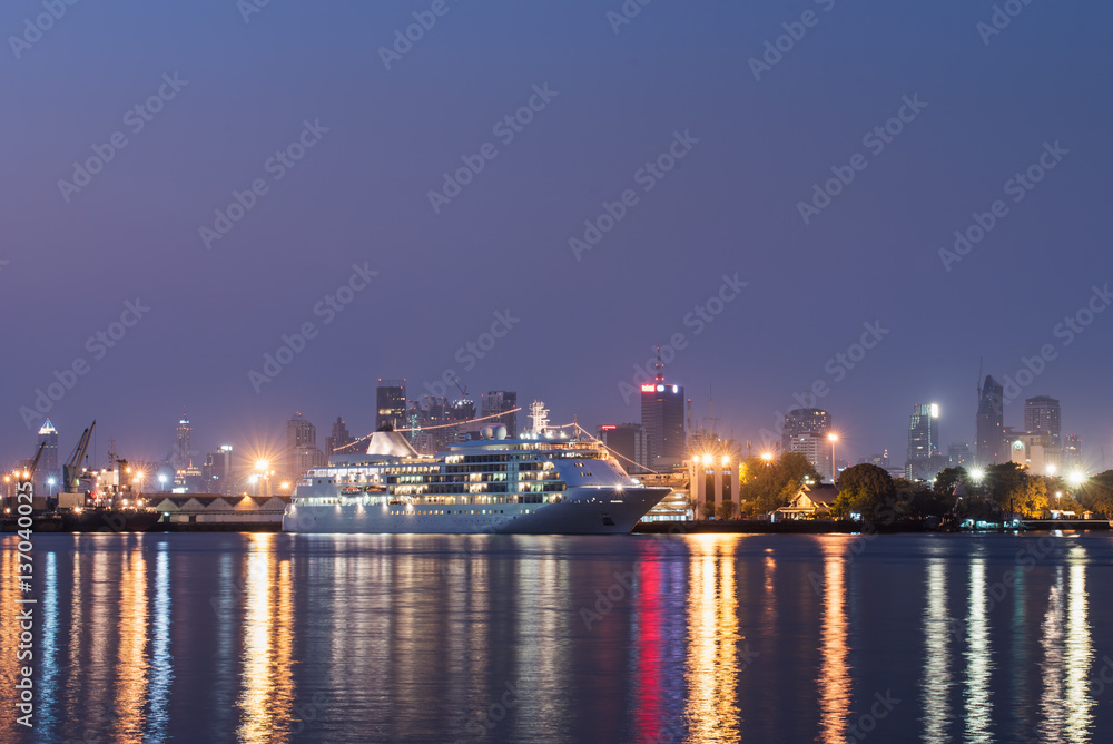 Luxury cruise ship stay in the harbor