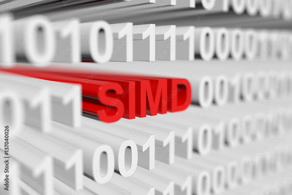 simd in the form of a binary code with blurred background 3D illustration