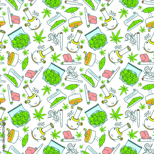 "What to do if you got a wed" series. Vector seamless pattern. 7 objects. Line art style. EPS 10