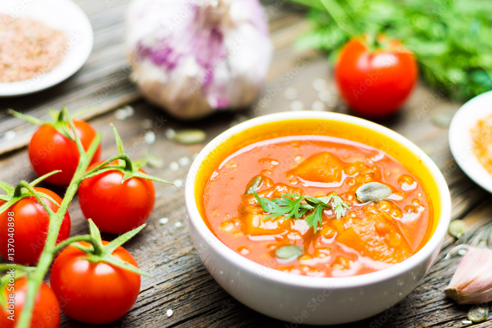 Vegetable Lentils Soup with Cooking Ingredients on Wooden Background Vegetable Lentils Soup with Cooking Ingredients on Wooden Background