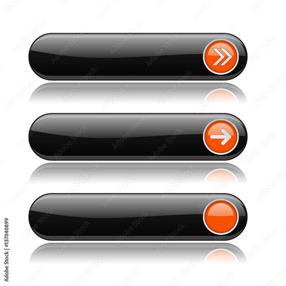 Black buttons with orange arrows. Menu interface elements Black buttons with orange arrows. Menu interface elements