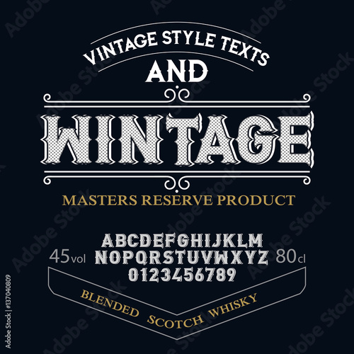 Typeface. Label. Wintage typeface, labels and different type designs