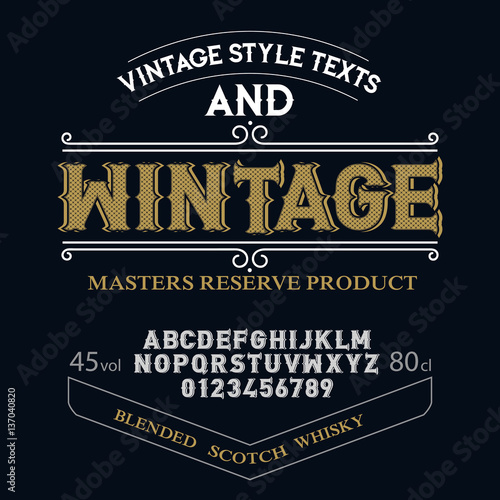 Typeface. Label. Wintage typeface, labels and different type designs