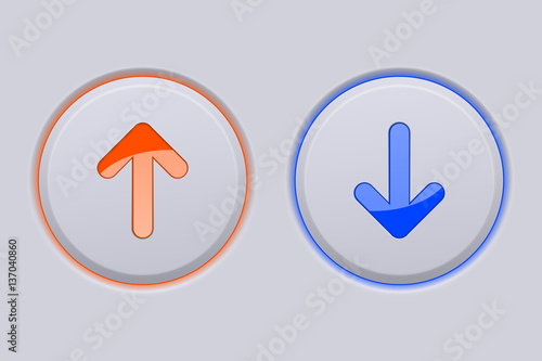 Up and Down round gray buttons with orange and blue arrows