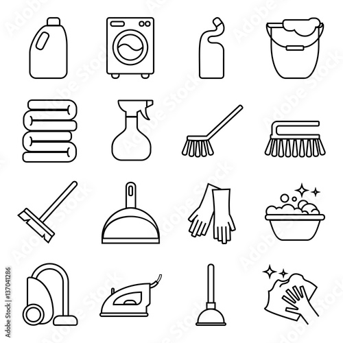 Vector set of isolated cleaning icon. White background.