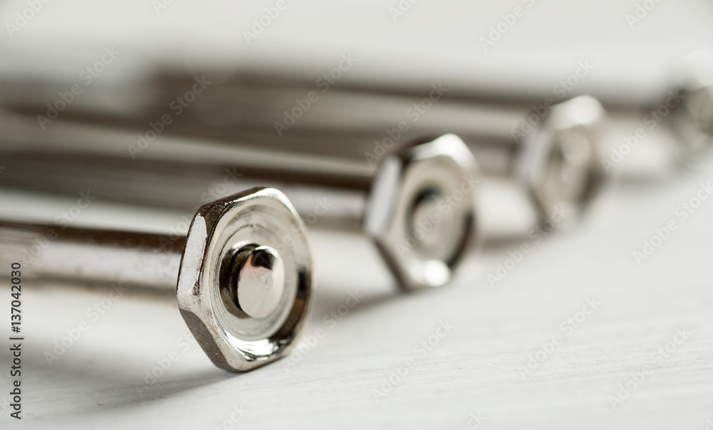 Macro shot of metal tools with hexagon shape handles Macro shot of metal tools with hexagon shape handles