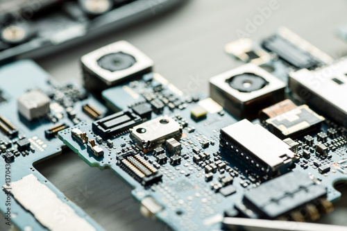 Closeup shot of disassembled cell phone parts