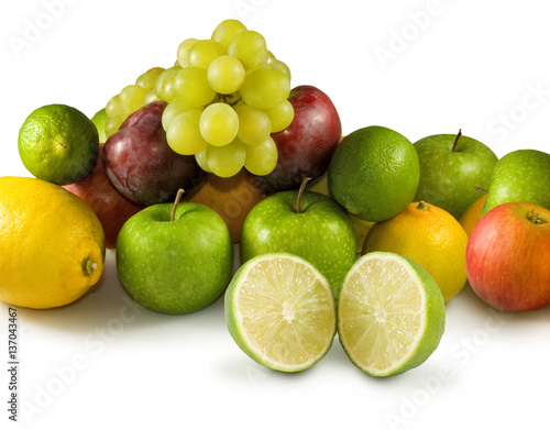 different fruits on a white background