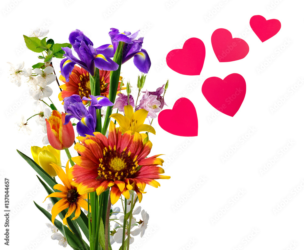 Obraz premium image of flowers and hearts on a white background