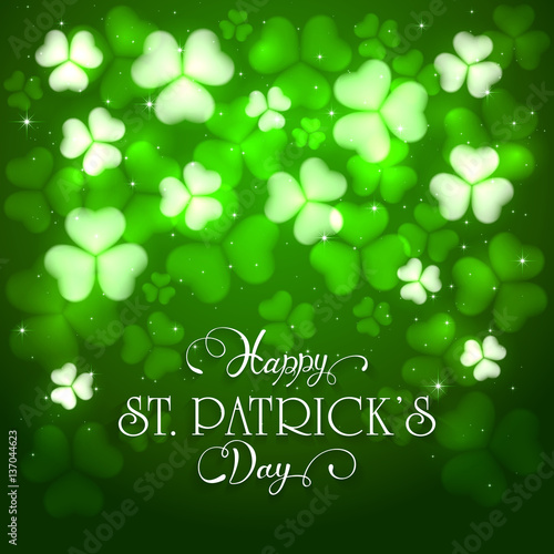 Patrick day green background with clovers and holiday lettering